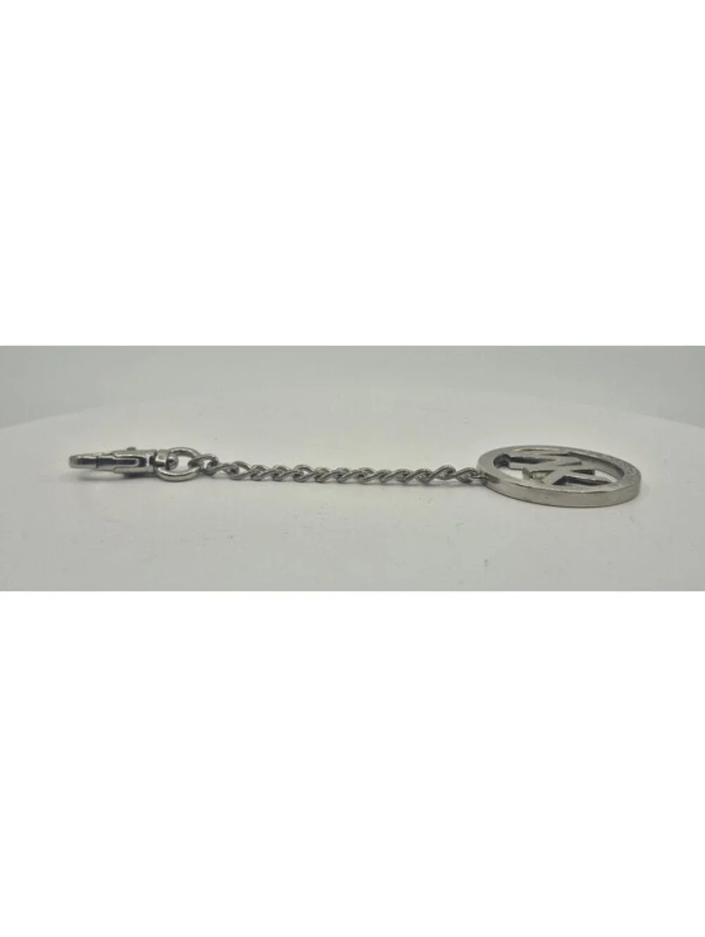 Michael Kors MK Signature Logo Silver Tone Purse Charm Hang Tag Chain Keychain